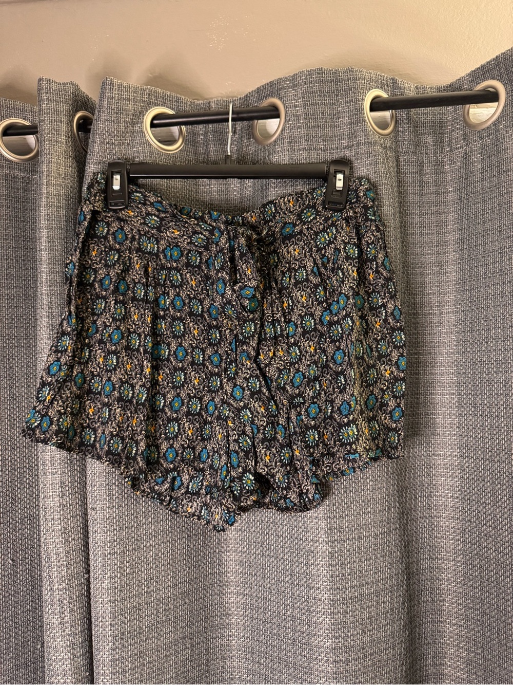 Hayden High-Waist Floral Tie-Front Shorts in Black and Teal